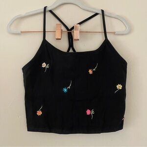 PINK Victoria's Secret Black Embroidered Floral Crop Camisole